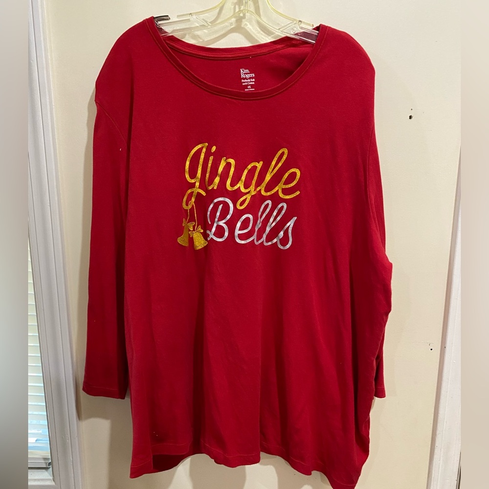 Kim Rogers Size: 4X… Red Long Sleeve Christmas T…”Jingle Bells”… Good Condition